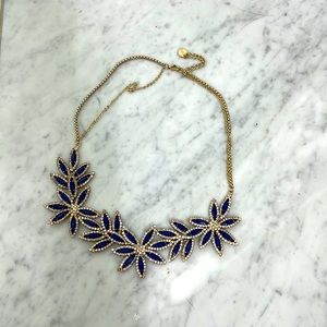 Talbots Blue Gold Statement Floral Necklace